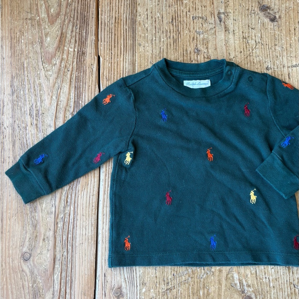 Ralph Lauren Forest Green Crewneck Top with Multicolor Pony Embroidery - Picture 2 of 6